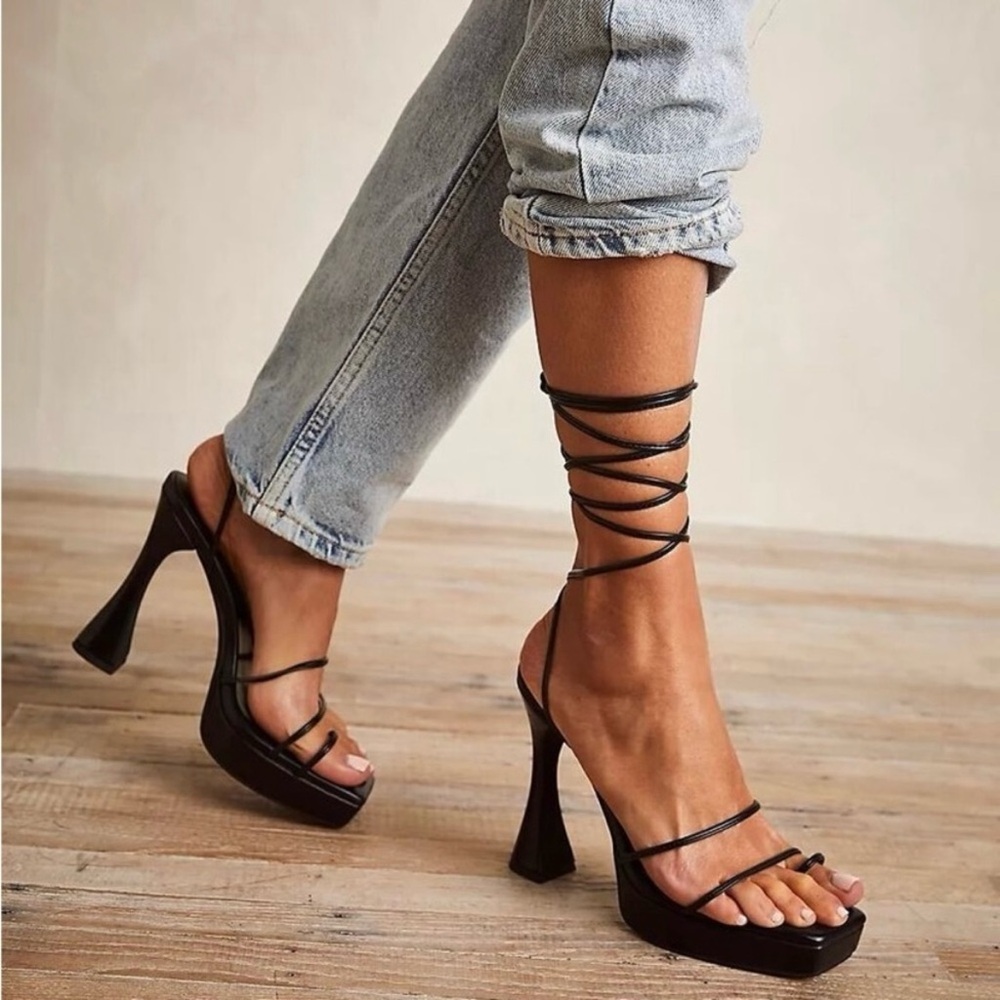 Jeffrey Campbell Prima Donna Platform Tie Up Sandals Heels Women’s 9.5 Black Y2K